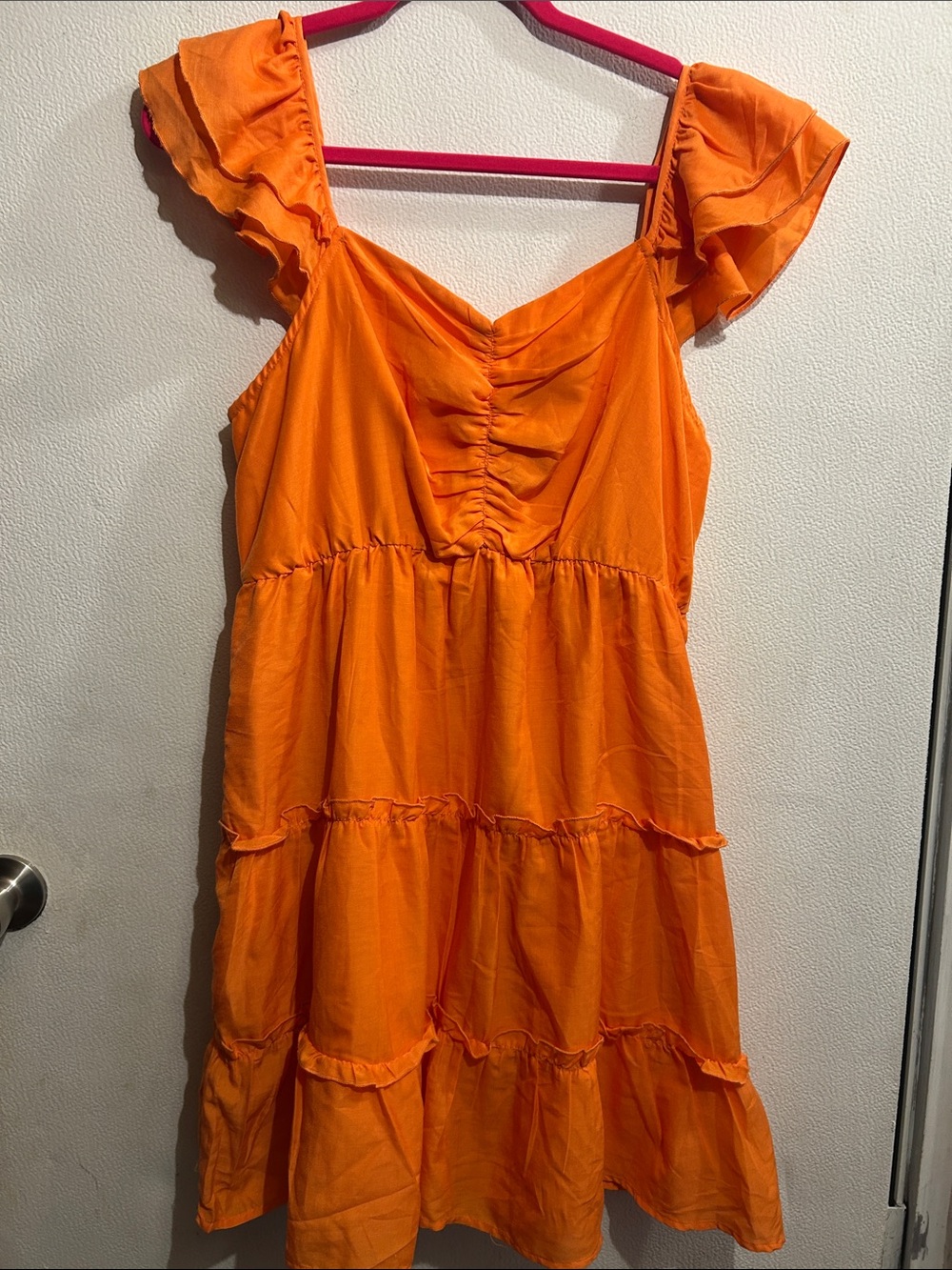 Altar'd State Orange Ruffle Midi Dress